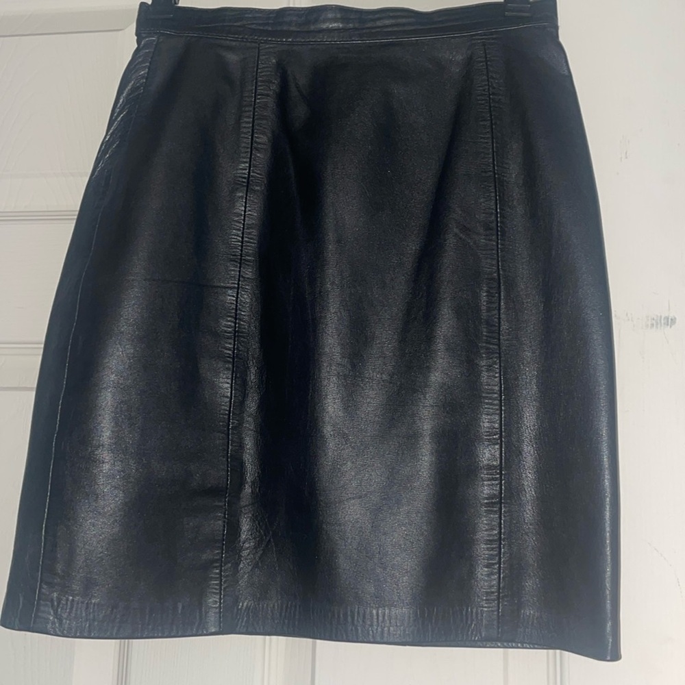 IOU Black Leather Mini Skirt 3/4 Sexy Biker Lined. 2
